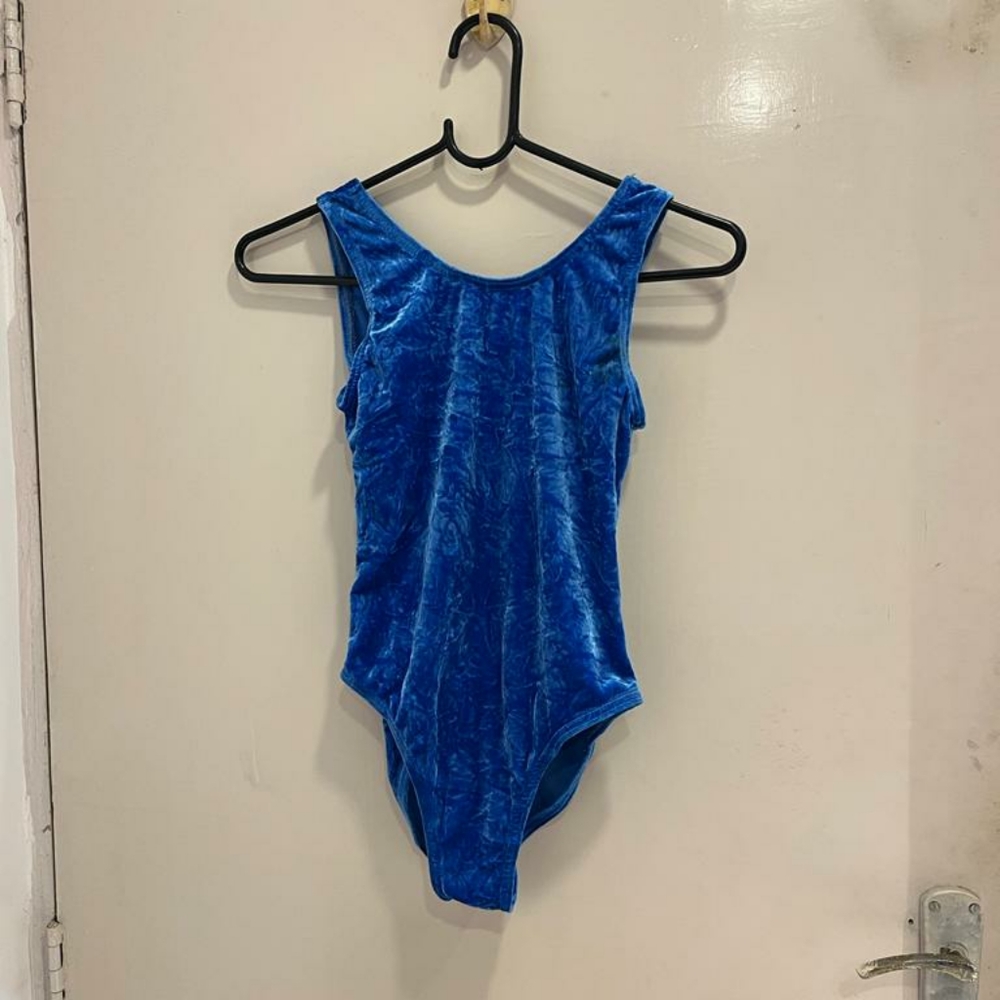 Blue kids velvet bodysuit - Picture 3 of 4